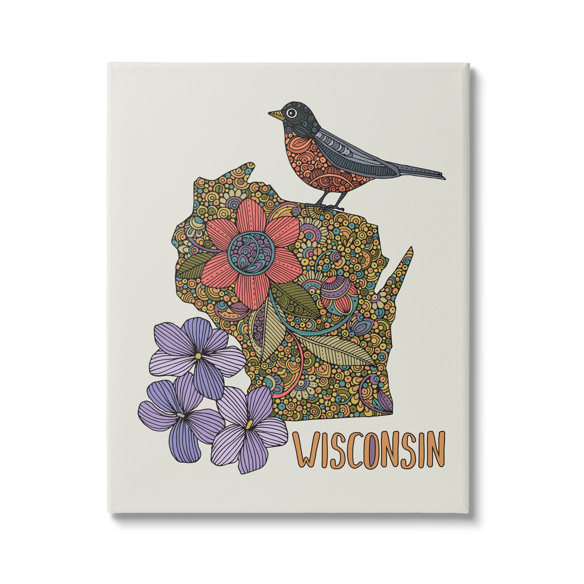 Stupell Industries Intricate Wisconsin Robin State Flower Pattern Design Graphic Art Gallery Wrapped Canvas Print Wall Art, Design by Valentina Harper