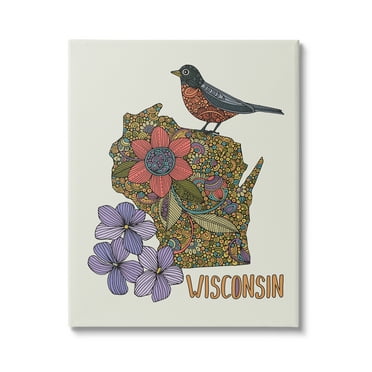 Stupell Industries Intricate Wisconsin Robin State Flower Pattern Design Graphic Art Gallery Wrapped Canvas Print Wall Art, Design by Valentina Harper