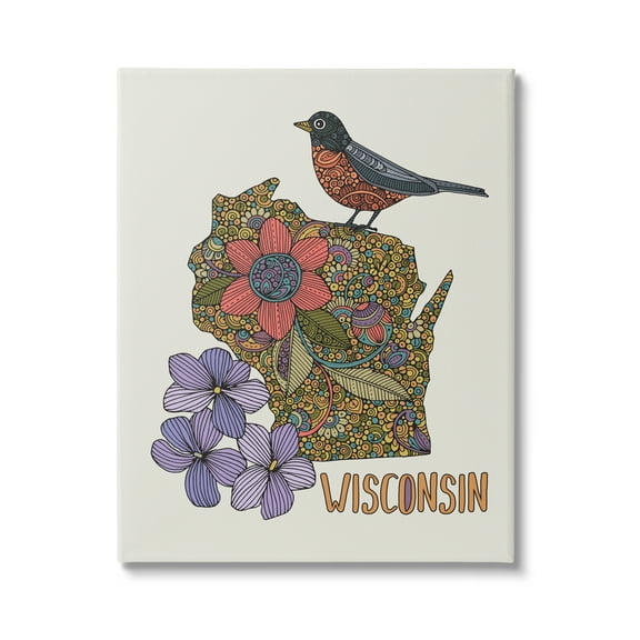 Stupell Industries Intricate Wisconsin Robin State Flower Pattern Design Graphic Art Gallery Wrapped Canvas Print Wall Art, Design by Valentina Harper
