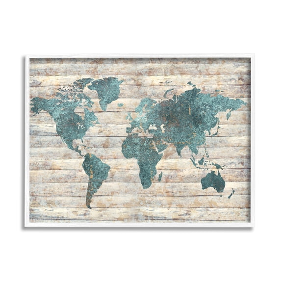 Stupell Industries Intriguing Blue Patterned Map on Rustic Design, 16 x 20,Design by Ziwei Li