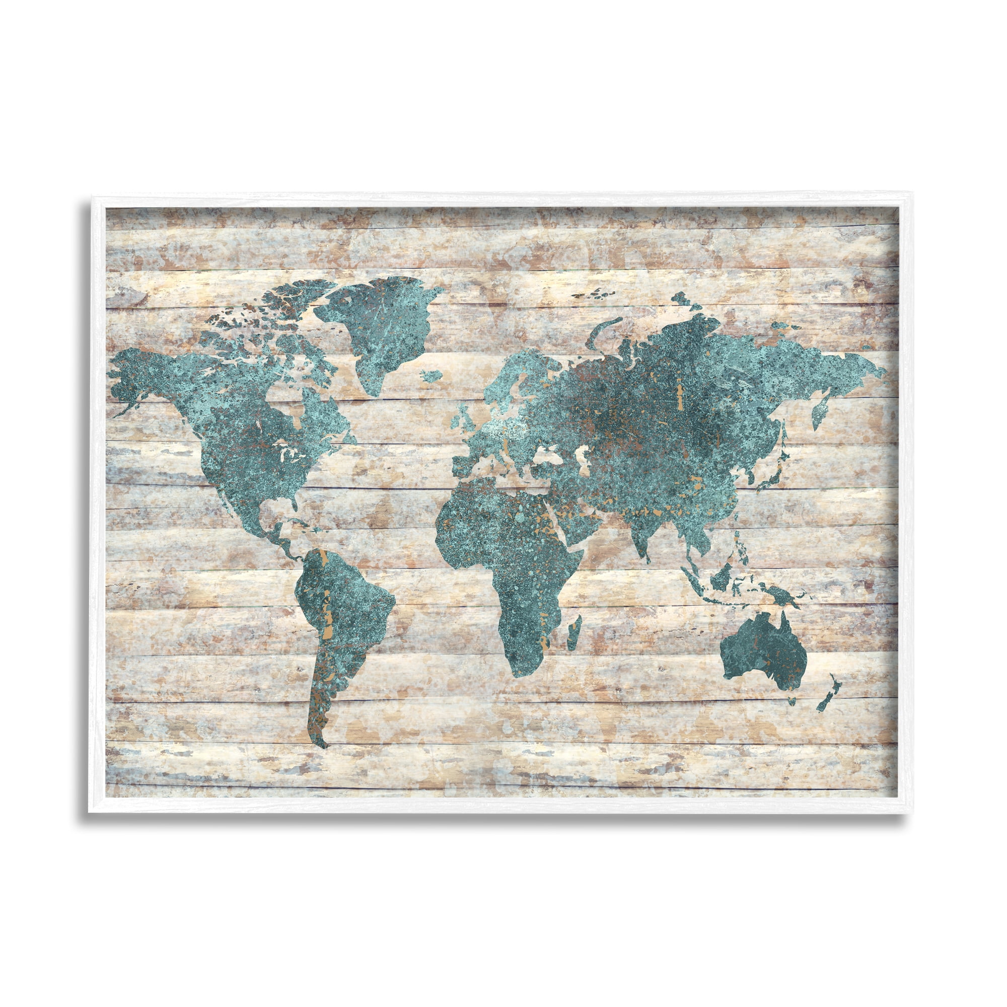 Stupell Industries Intriguing Blue Patterned Map on Rustic Design, 24 x 30,Design by Ziwei Li