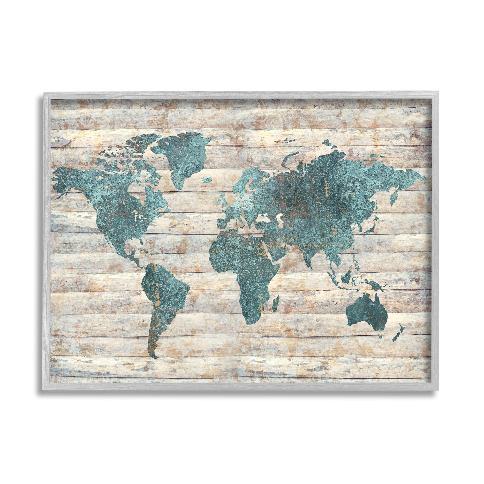 Stupell Industries Intriguing Blue Patterned Map on Rustic Design Designed by Ziwei Li