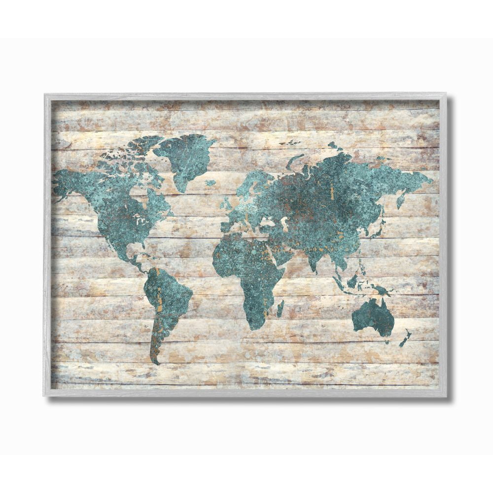 Stupell Industries Intriguing Blue Patterned Map on Rustic Design Designed by Ziwei Li