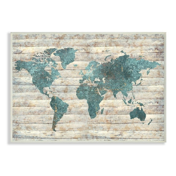Stupell Industries Intriguing Blue Patterned Map on Rustic Design Designed by Ziwei Li