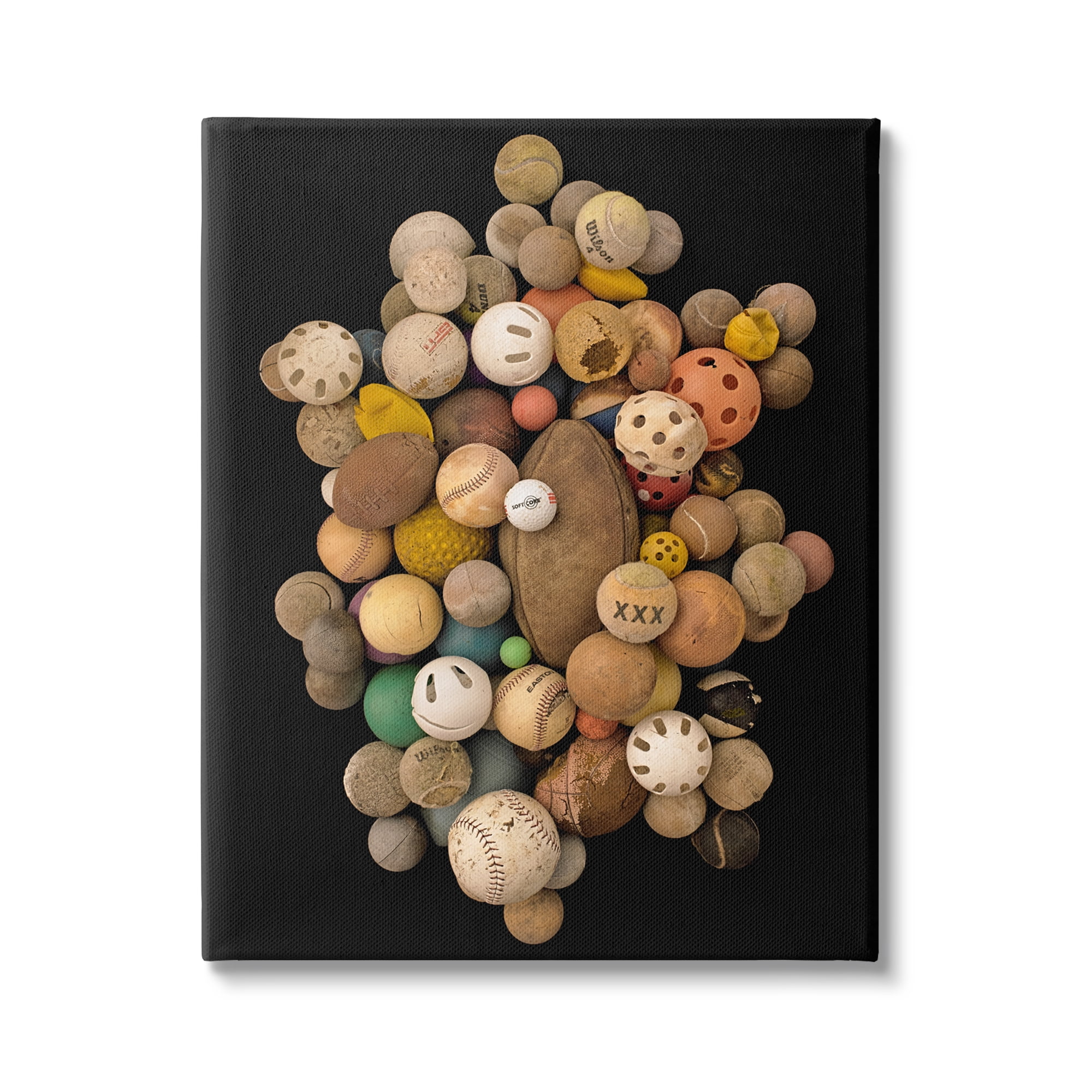 Stupell Industries Intriguing Sports Balls Equipment Various Footballs Baseballs Canvas Wall Art, 36 x 48, Design by Jadei Graphics