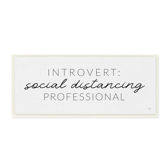Stupell Industries Introvert Social Distancing Humor Minimal Black White Wall Plaque by LUX + Me Designs