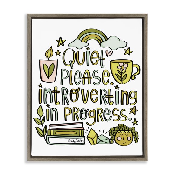 Stupell Industries Introverting In Progress Quotes and Sayings Painting Brown Floater Framed Canvas Art Print Wall Art, 25 x 31