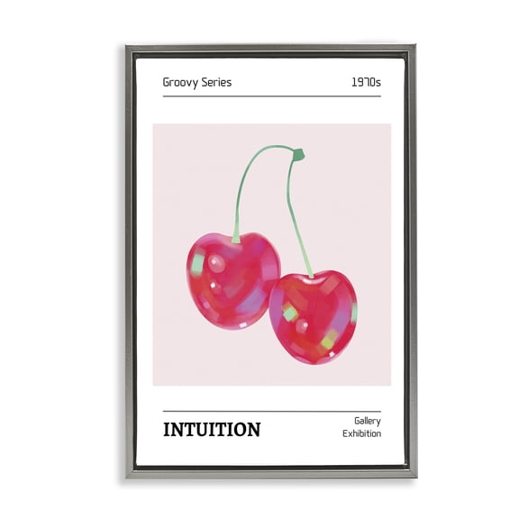 Stupell Industries Intuition Phrase Cherries Fashion Painting Gray Floater Framed Canvas Art Print Wall Art, 17 x 25