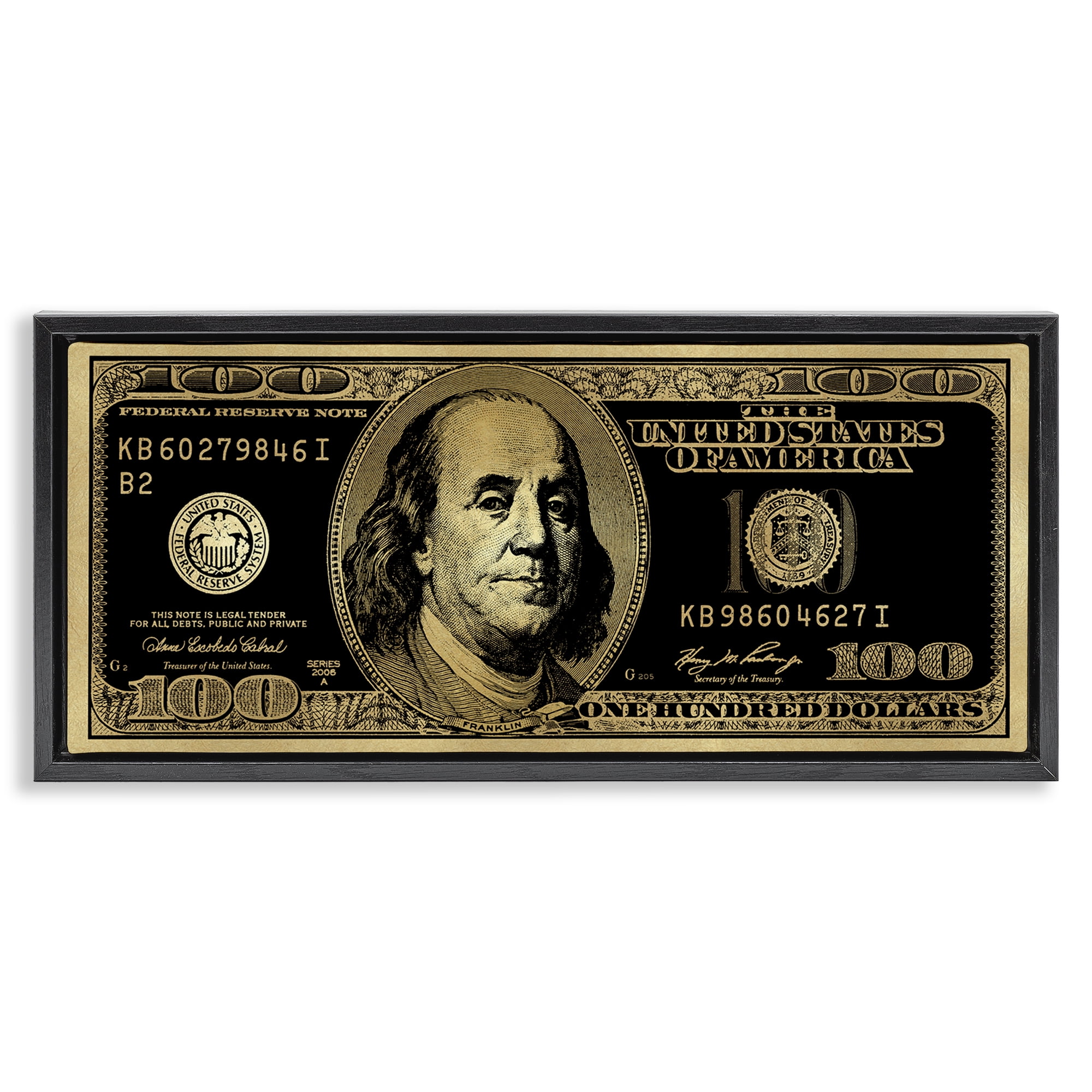 Stupell Industries Inverted Hundred Bill Novelty & Humor Painting Black Floater Framed Canvas Art Print Wall Art, 25 x 11