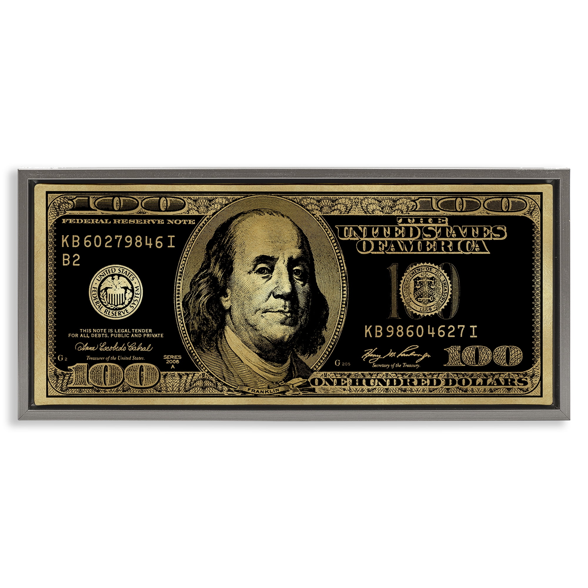 Stupell Industries Inverted Hundred Bill Novelty & Humor Painting Gray Floater Framed Canvas Art Print Wall Art, 25 x 11