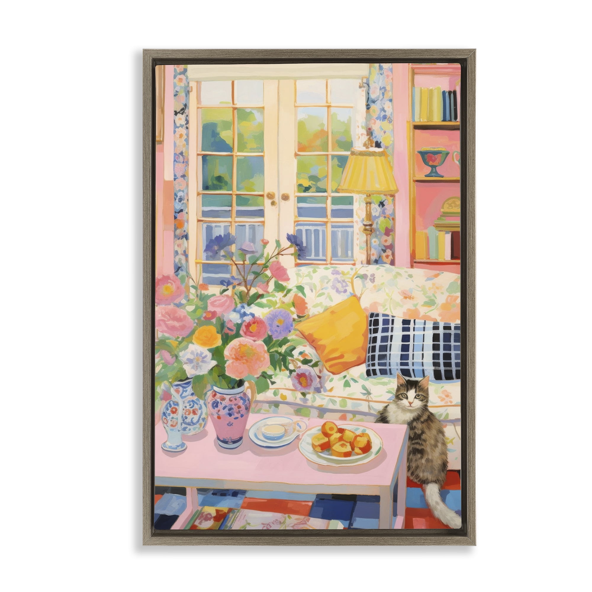 Stupell Industries Invited Guest Interior Furniture Painting Brown Floater Framed Canvas Art Print Wall Art, 21 x 31