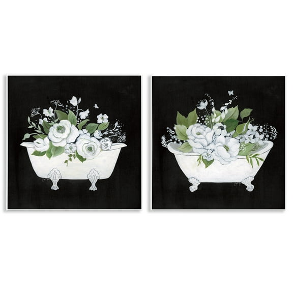 Stupell Industries Inviting Magnolia Clawfoot Tub Bath & Laundry Painting Unframed Art Print Wall Art, 12 x 12, Set of 2