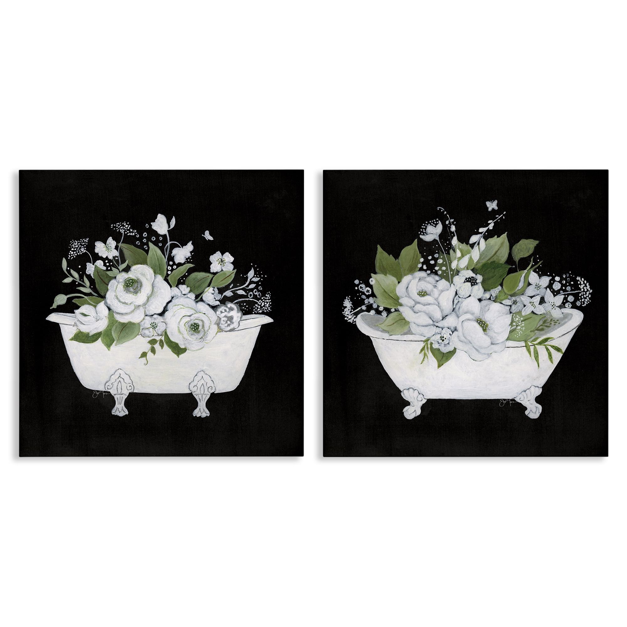 Stupell Industries Inviting Magnolia Clawfoot Tub Bath & Laundry Painting Wrapped Canvas Art Print Wall Art, 17 x 17, Set of 2