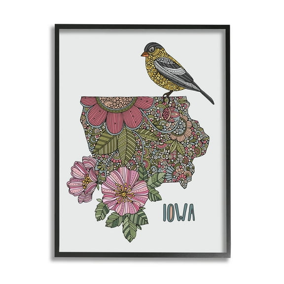 Stupell Industries Iowa Mandala Pattern State Graphic Art Black Framed Art Print Wall Art, Design by Valentina Harper