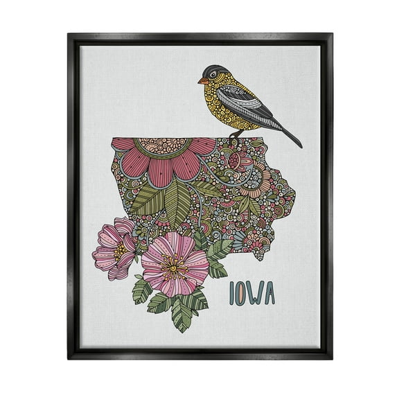 Stupell Industries Iowa Mandala Pattern State Graphic Art Jet Black Floating Framed Canvas Print Wall Art, Design by Valentina Harper