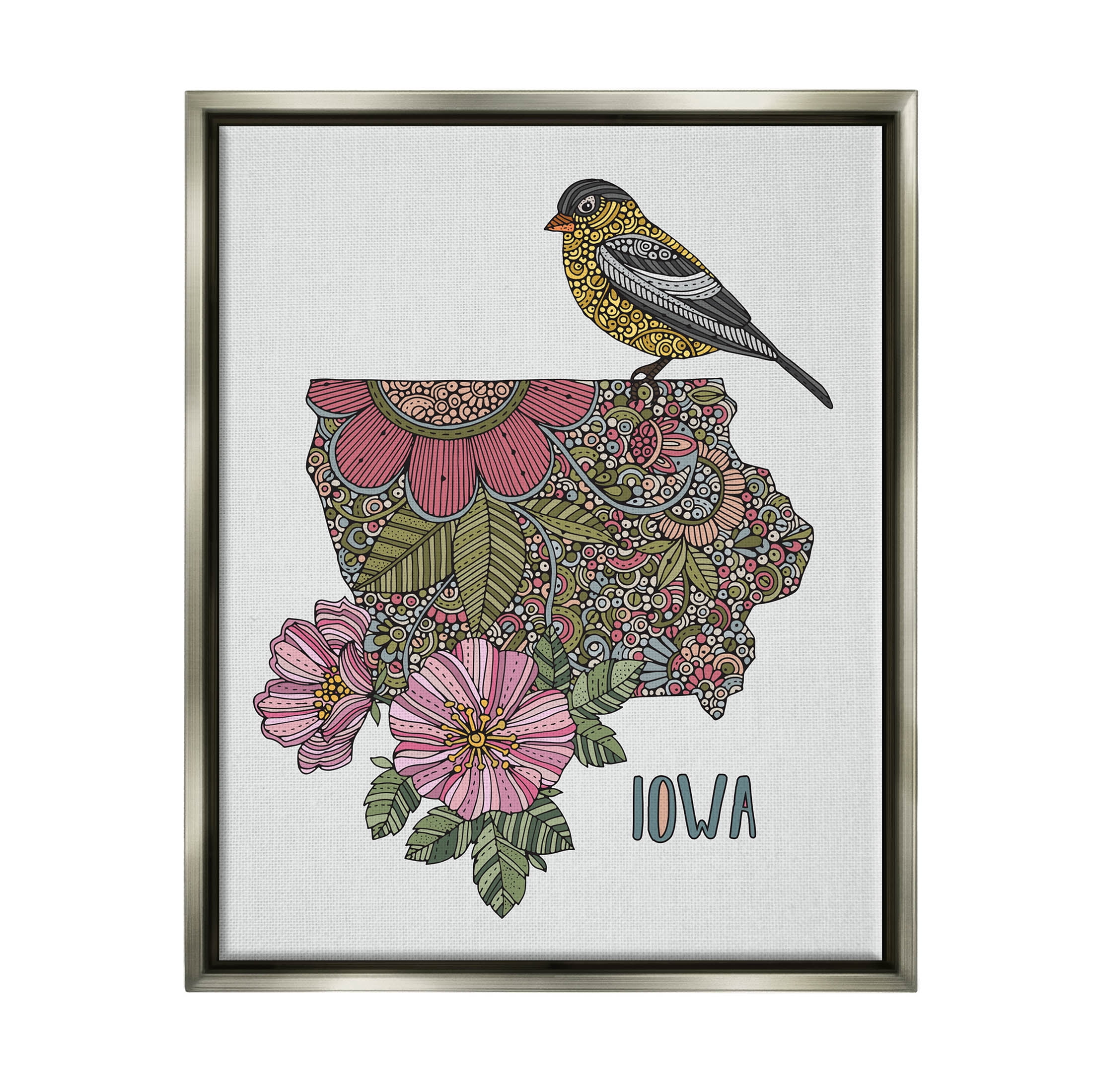 Stupell Industries Iowa Mandala Pattern State Graphic Art Luster Gray Floating Framed Canvas Print Wall Art, Design by Valentina Harper