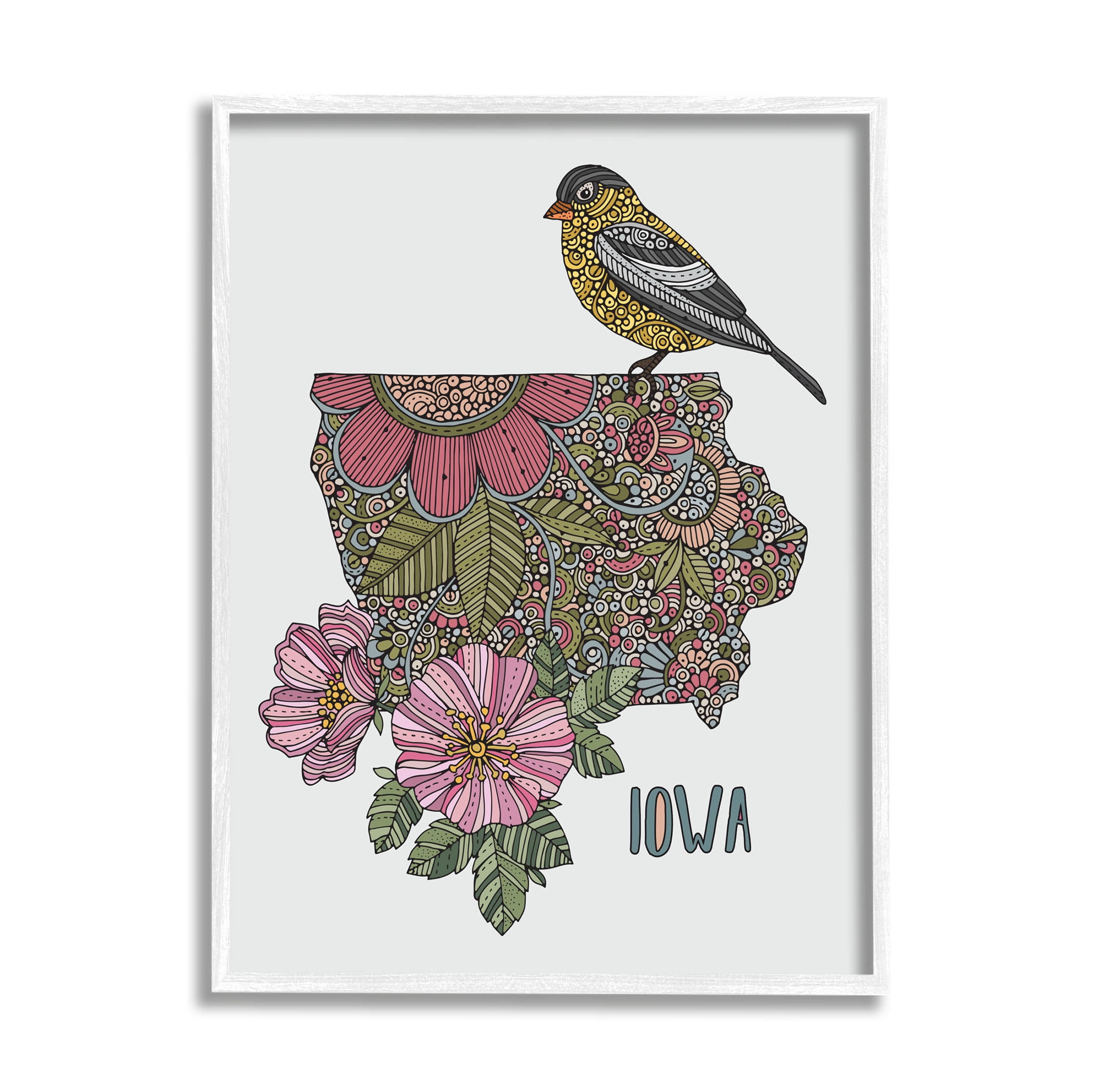 Stupell Industries Iowa Mandala Pattern State Graphic Art White Framed Art Print Wall Art, Design by Valentina Harper