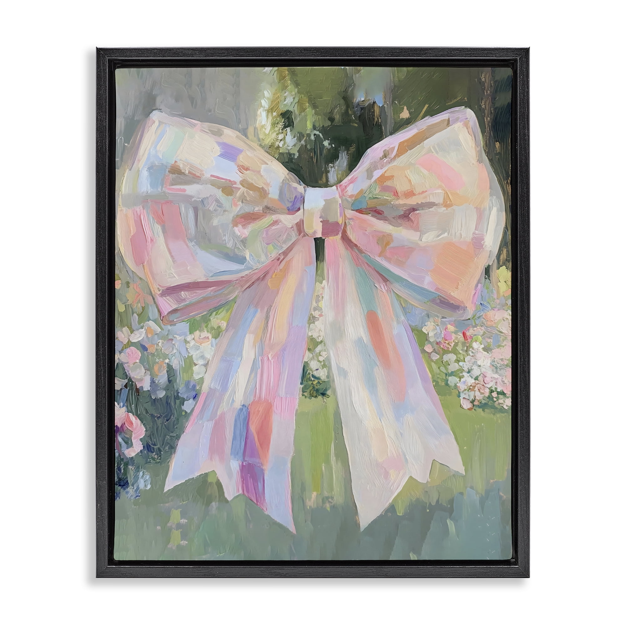 Stupell Industries Iridescent Pink Bow in Garden Black Framed Floater Canvas Wall Art, design by The Prints Vibe
