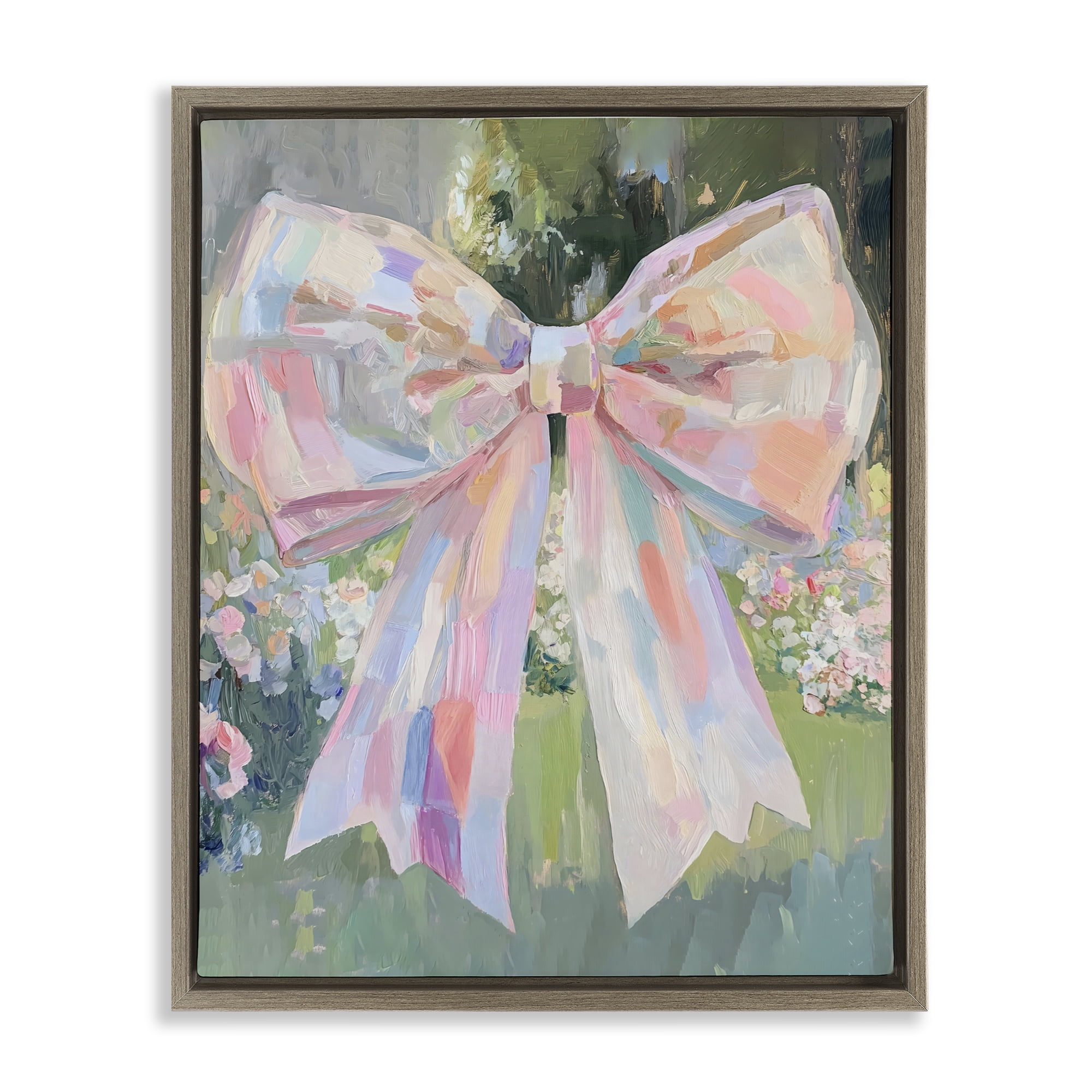 Stupell Industries Iridescent Pink Bow in Garden Brown Framed Floater Canvas Wall Art, design by The Prints Vibe
