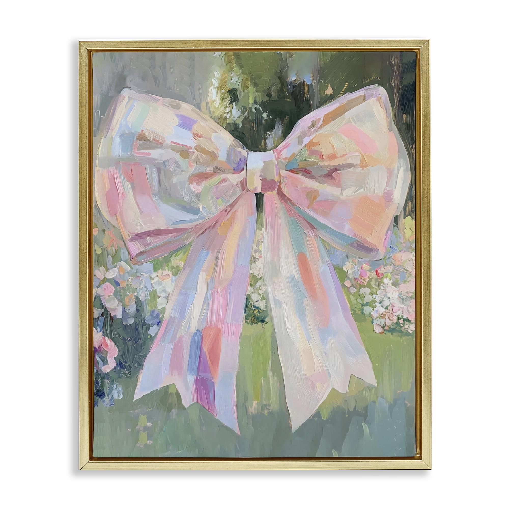 Stupell Industries Iridescent Pink Bow in Garden Gold Framed Floater Canvas Wall Art, design by The Prints Vibe