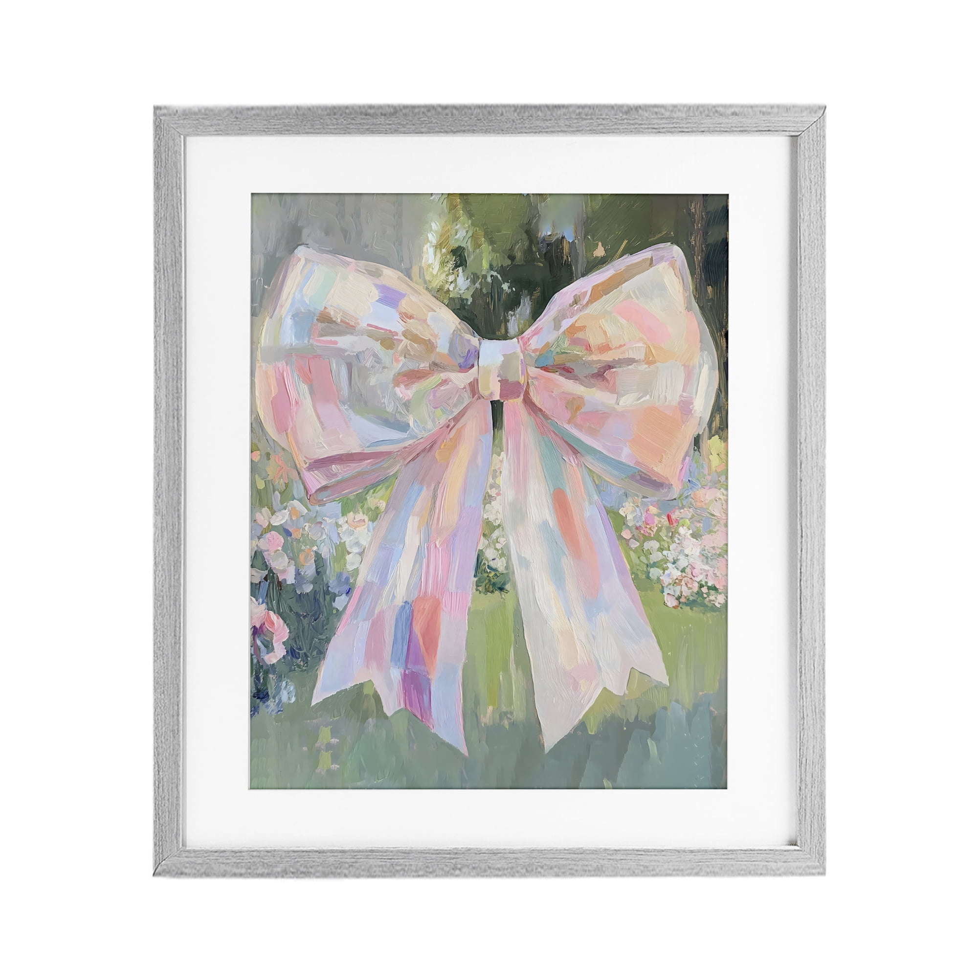 Stupell Industries Iridescent Pink Bow in Garden Gray Framed Print Under Glass, design by The Prints Vibe