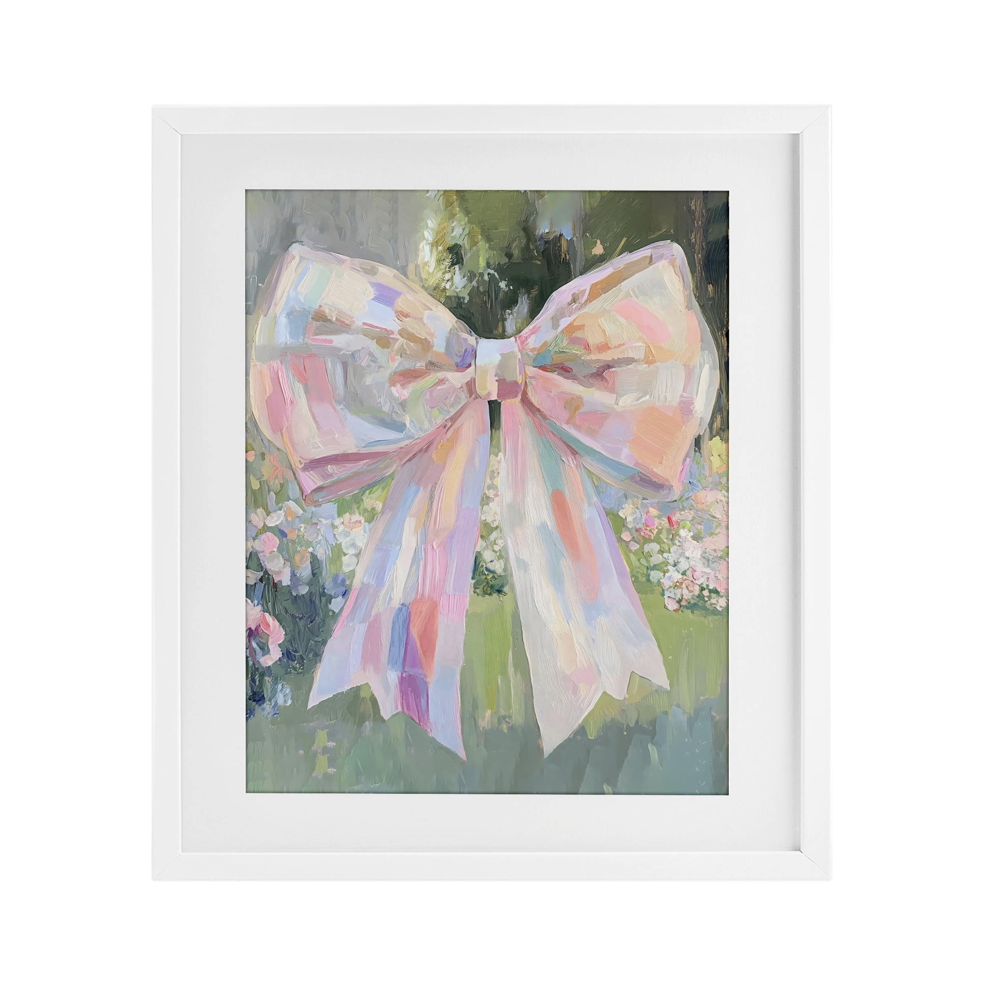 Stupell Industries Iridescent Pink Bow in Garden White Framed Print Under Glass, design by The Prints Vibe