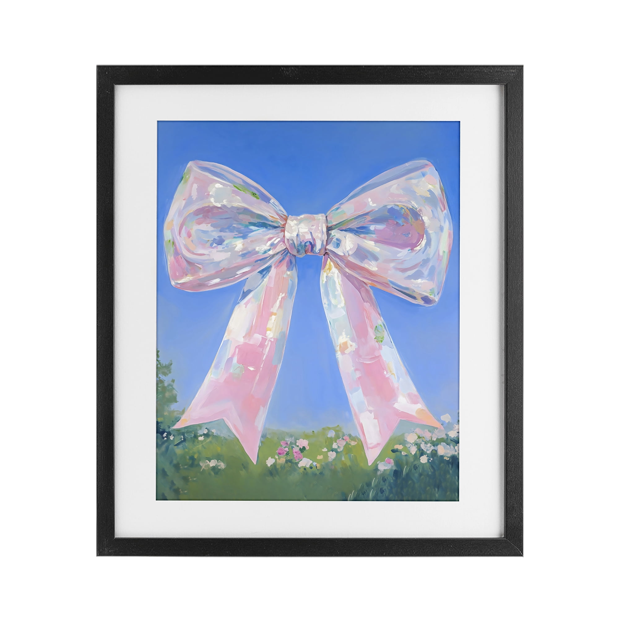 Stupell Industries Iridescent Pink Bow in Meadow Black Framed Print Under Glass, design by The Prints Vibe