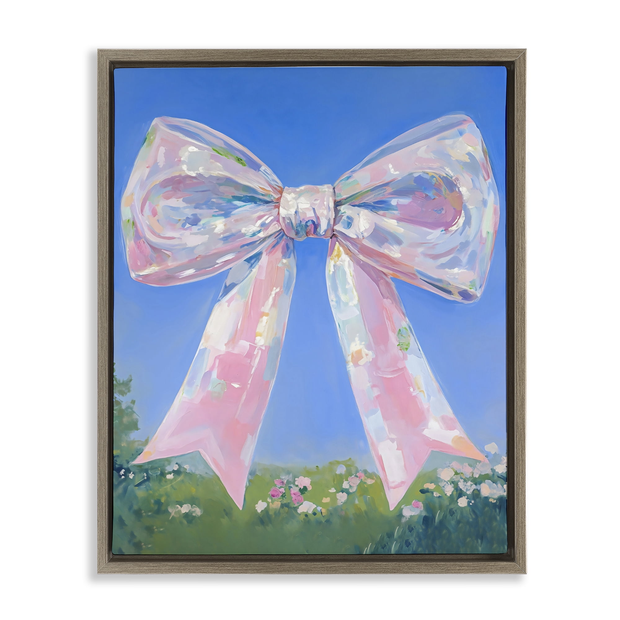 Stupell Industries Iridescent Pink Bow in Meadow Brown Framed Floater Canvas Wall Art, design by The Prints Vibe