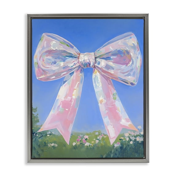 Stupell Industries Art Deco Iridescent Pink Bow in Meadow Gray Floating Frame Canvas Art, 25 x 31, by The Prints Vibe