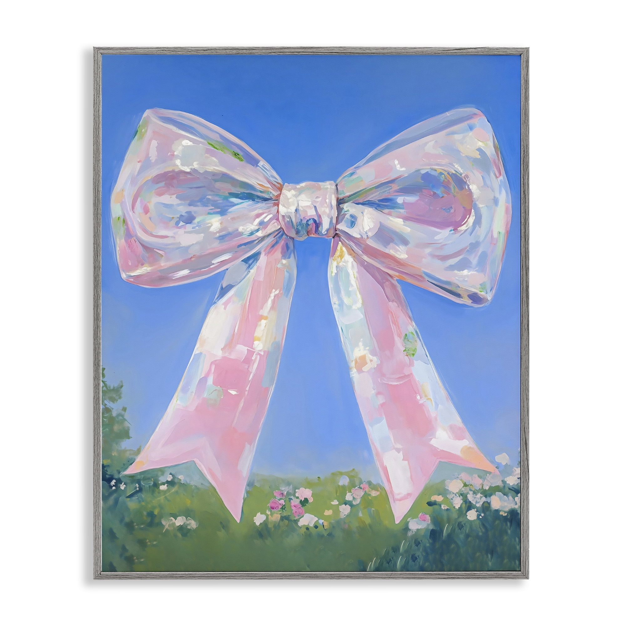 Stupell Industries Iridescent Pink Bow in Meadow Gray Framed Giclee Art, design by The Prints Vibe
