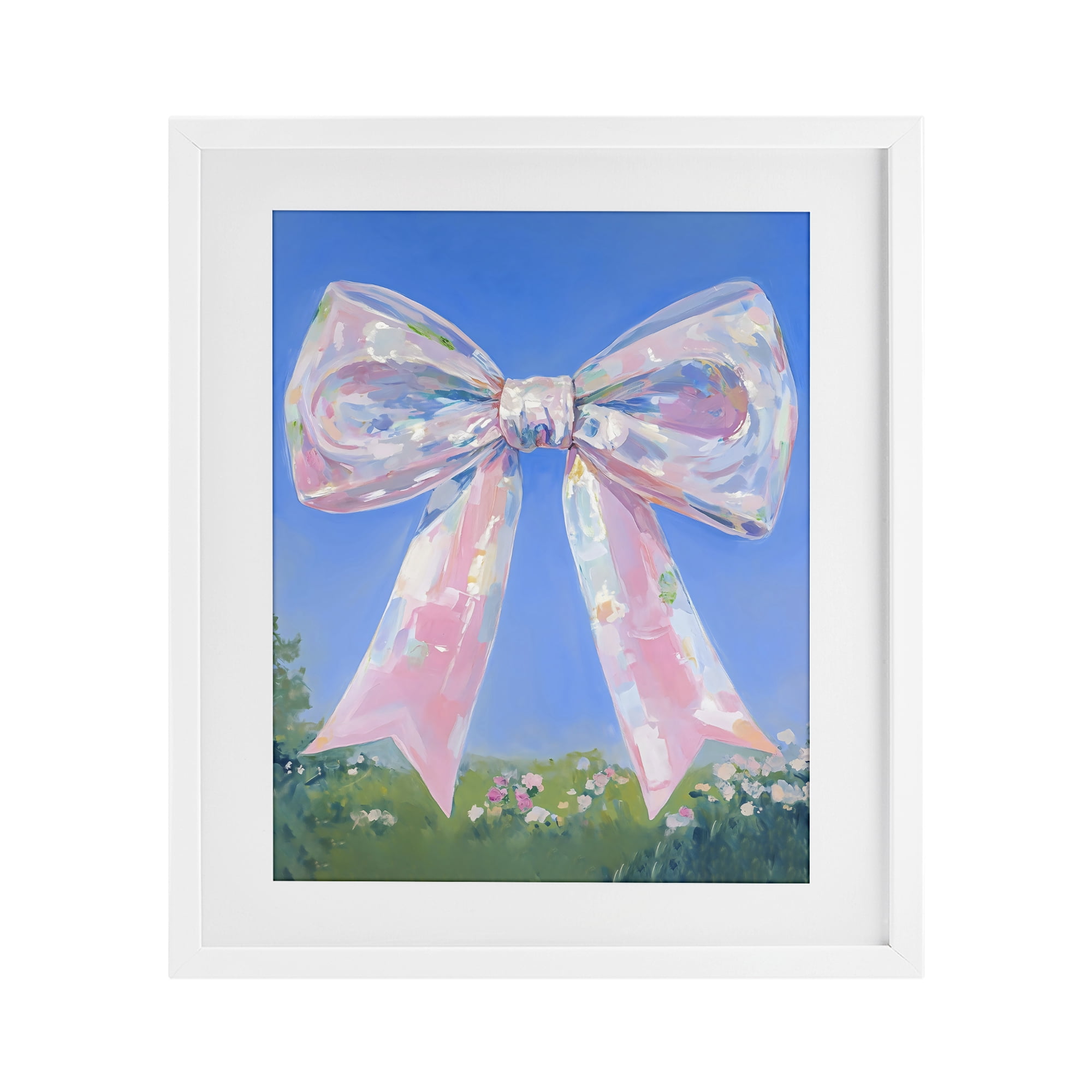 Stupell Industries Iridescent Pink Bow in Meadow White Framed Print Under Glass, design by The Prints Vibe