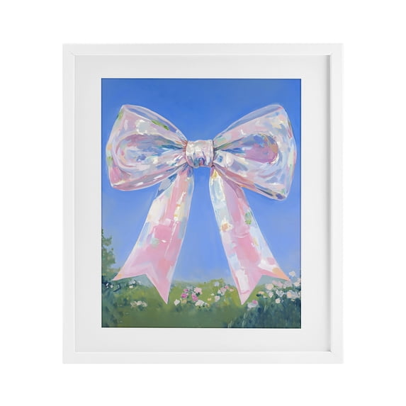 Stupell Industries Art Deco Iridescent Pink Bow in Meadow White Framed Print Under Glass, 17 x 21, by The Prints Vibe