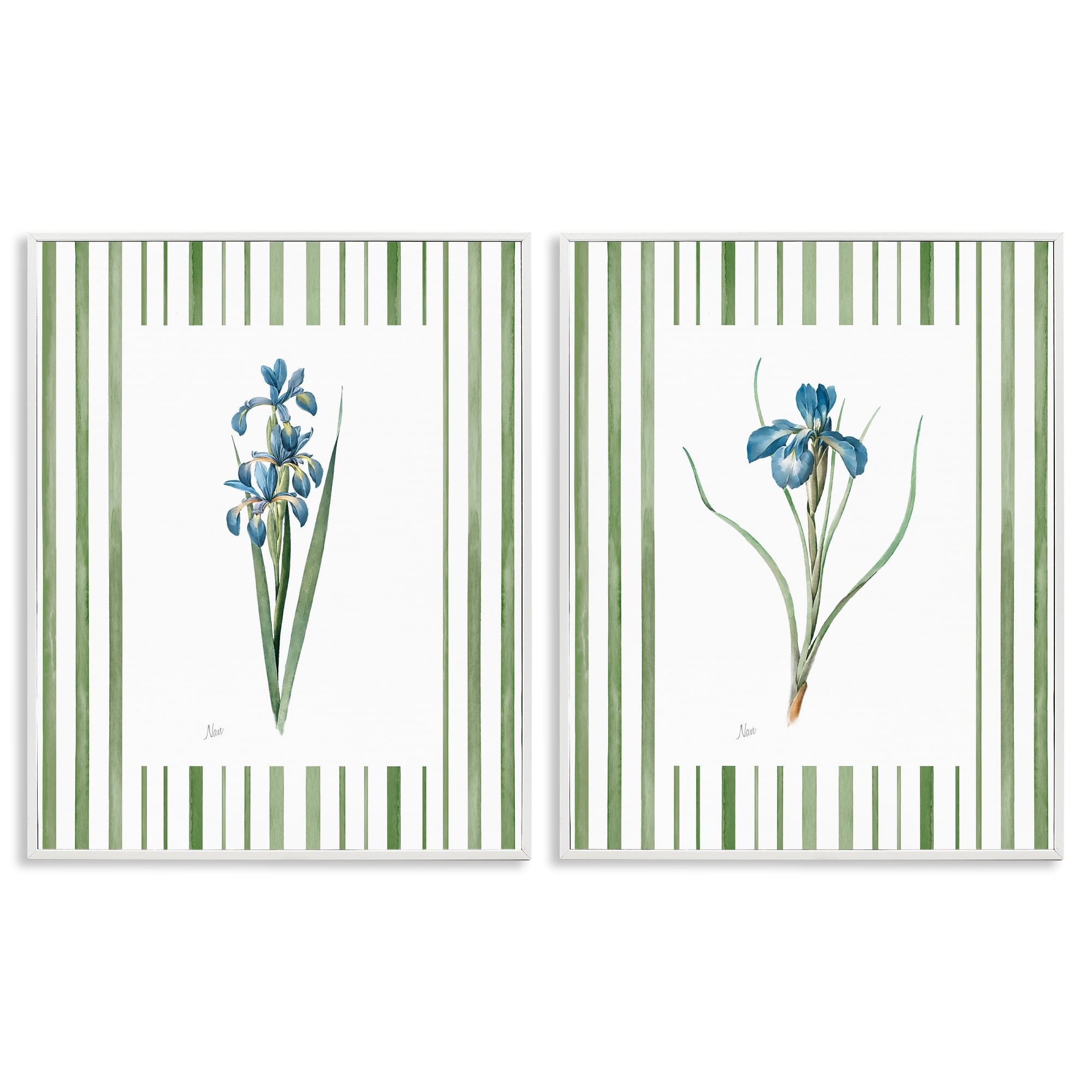 Stupell Industries Irises And Stripes 2 Piece White Framed Giclee Art Set, design by Nan