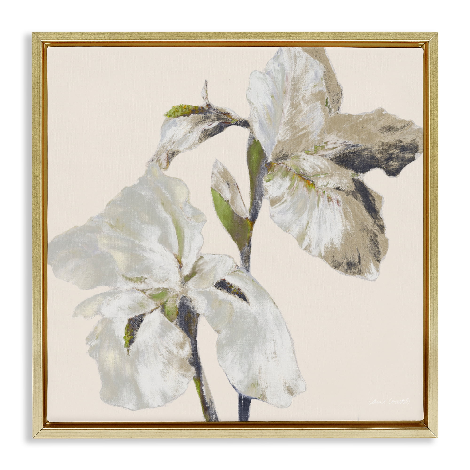 Stupell Industries Irises Soft Beige Gold Framed Floater Canvas Wall Art, design by Lanie Loreth
