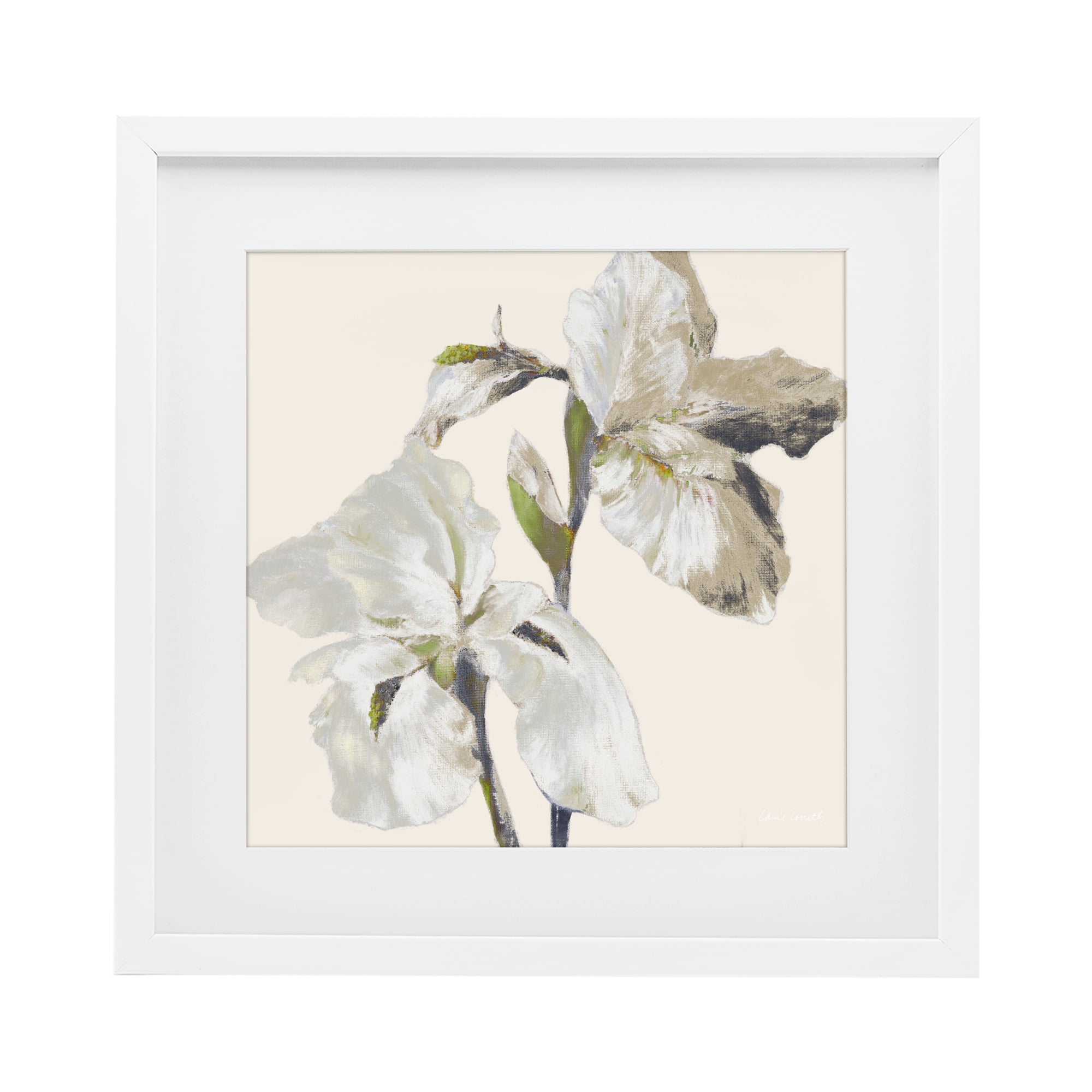 Stupell Industries Irises Soft Beige White Framed Print Under Glass, design by Lanie Loreth