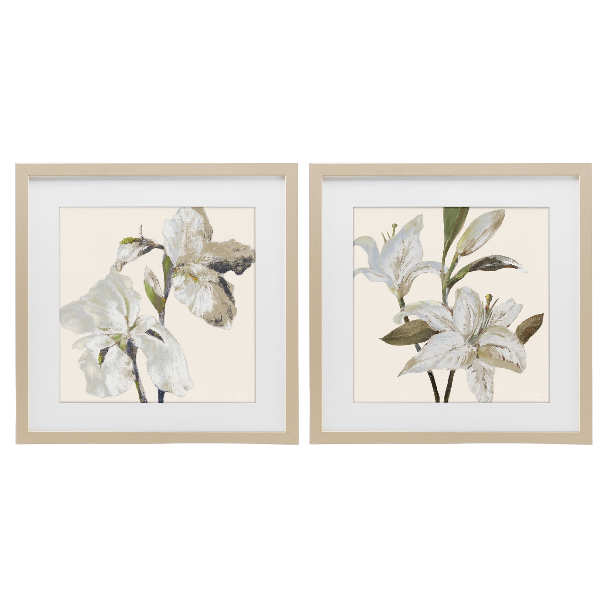 Stupell Industries Irises and Lilies Soft Beige 2 Piece Birch Framed Print Under Glass Set, design by Lanie Loreth