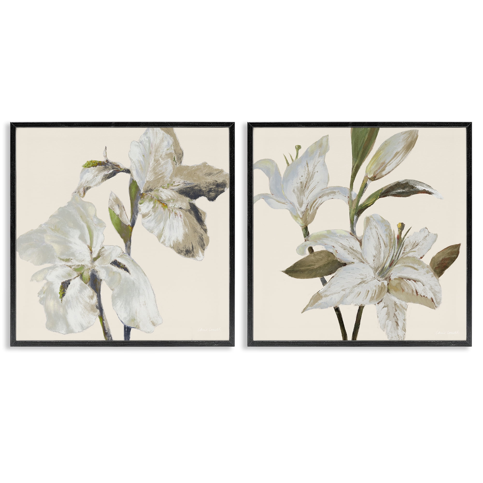 Stupell Industries Irises and Lilies Soft Beige 2 Piece Black Framed Giclee Art Set, design by Lanie Loreth