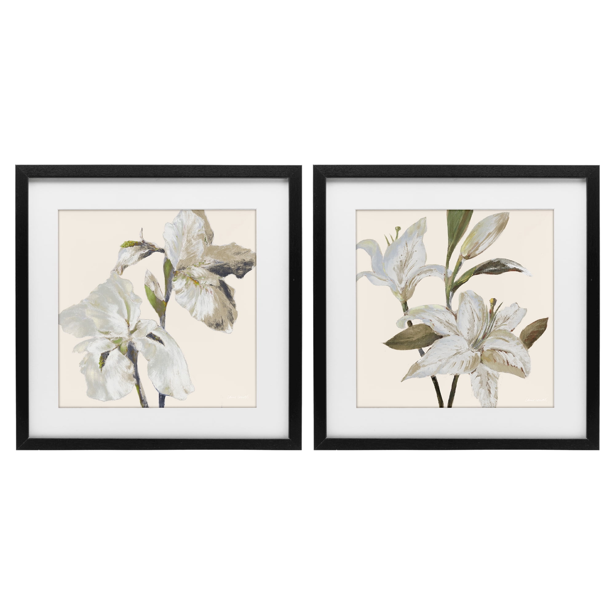 Stupell Industries Irises and Lilies Soft Beige 2 Piece Black Framed Print Under Glass Set, design by Lanie Loreth