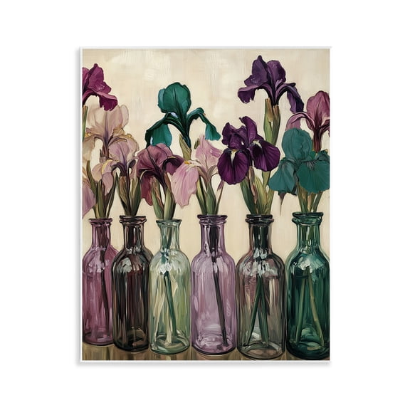 Stupell Industries Irises in Jewel Tone Bottles Floral Painting Unframed Art Print Wall Art, 11 x 14