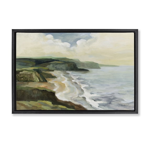 Stupell Industries Irish Coast Cliffs Landscape Painting Black Floater Framed Canvas Art Print Wall Art, 25 x 17
