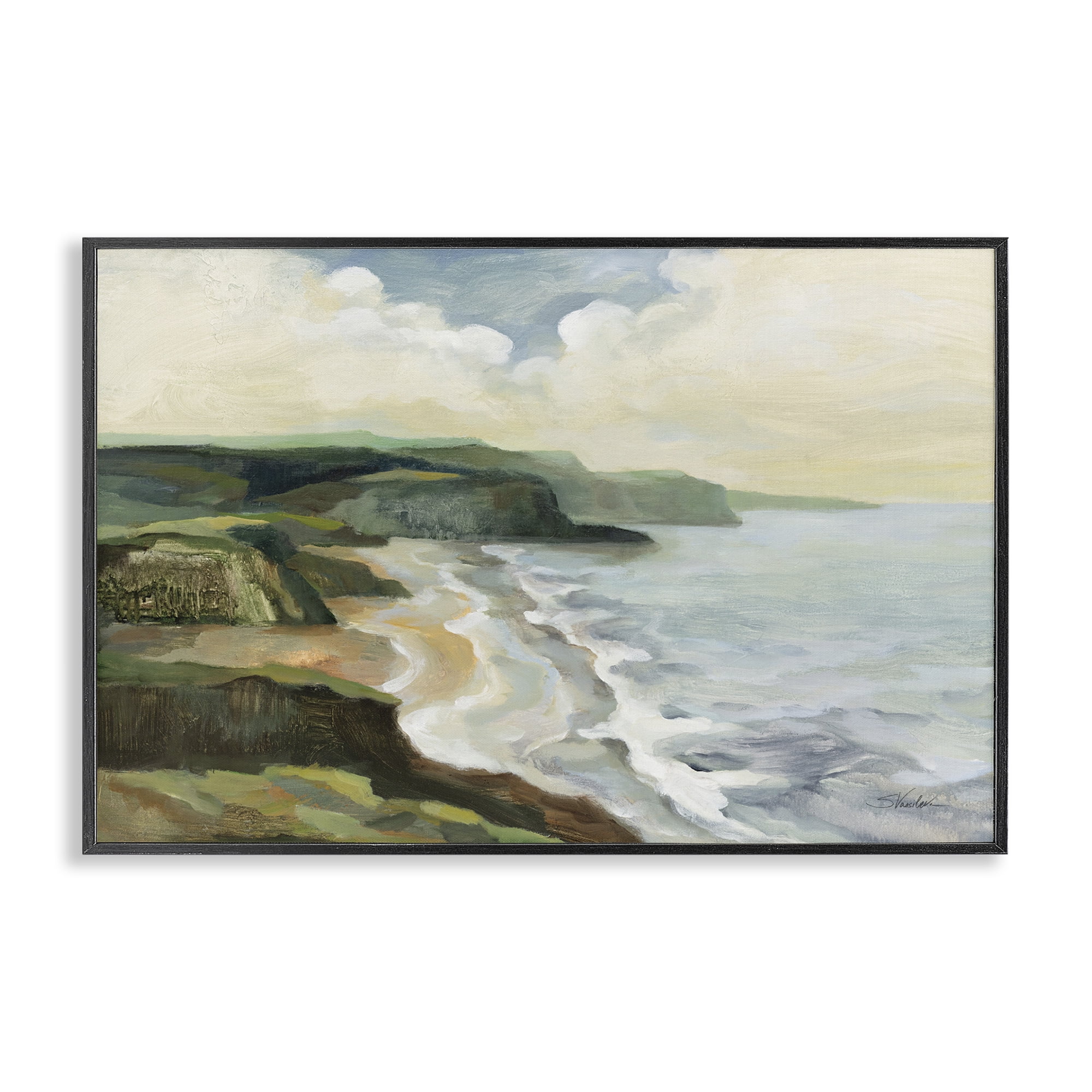 Stupell Industries Irish Coast Cliffs Landscape Painting Black Framed Art Print Wall Art, 30 x 20