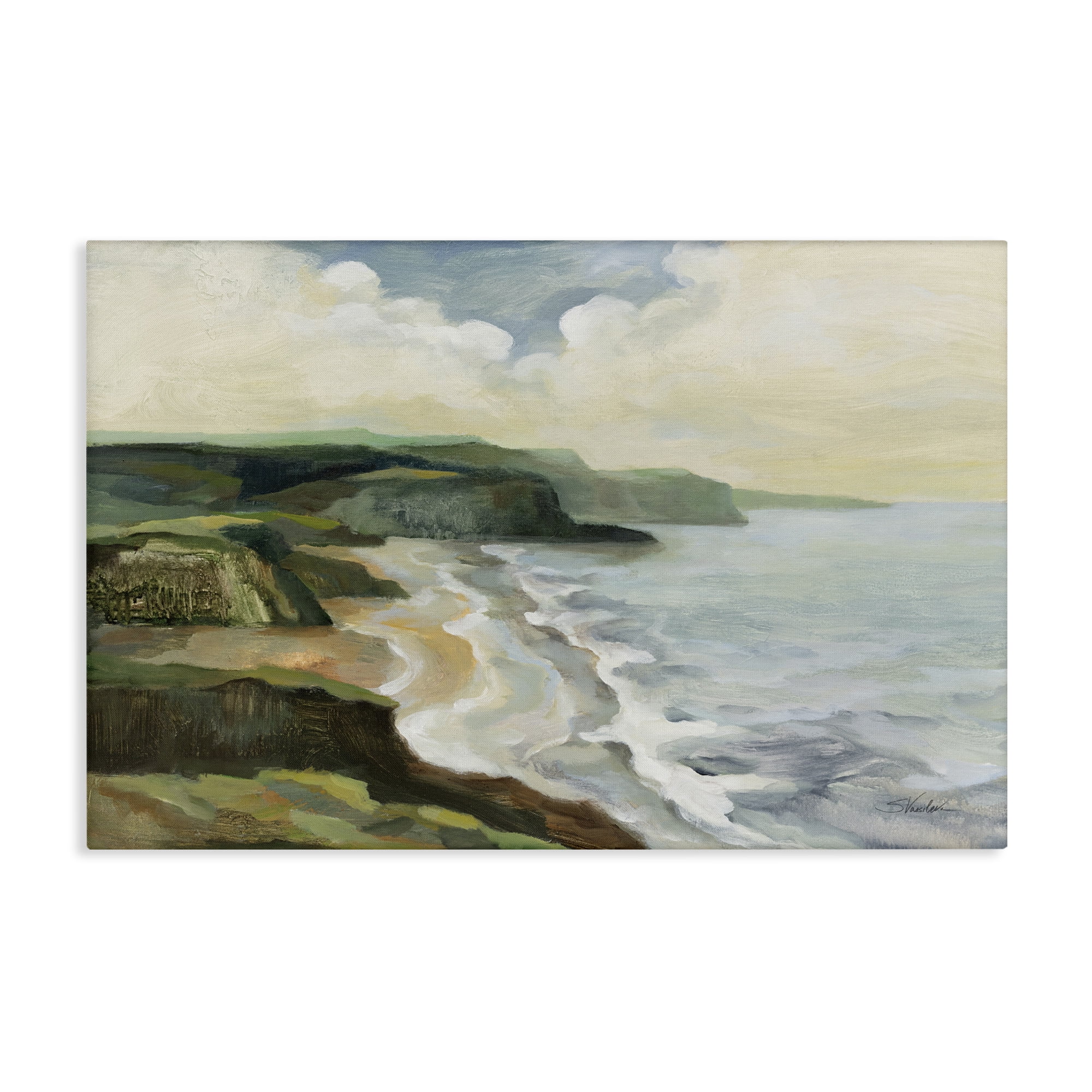 Stupell Industries Irish Coast Cliffs Landscape Painting Gallery Wrapped Canvas Art Print Wall Art, 45 x 30