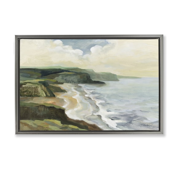 Stupell Industries Irish Coast Cliffs Landscape Painting Gray Floater Framed Canvas Art Print Wall Art, 25 x 17