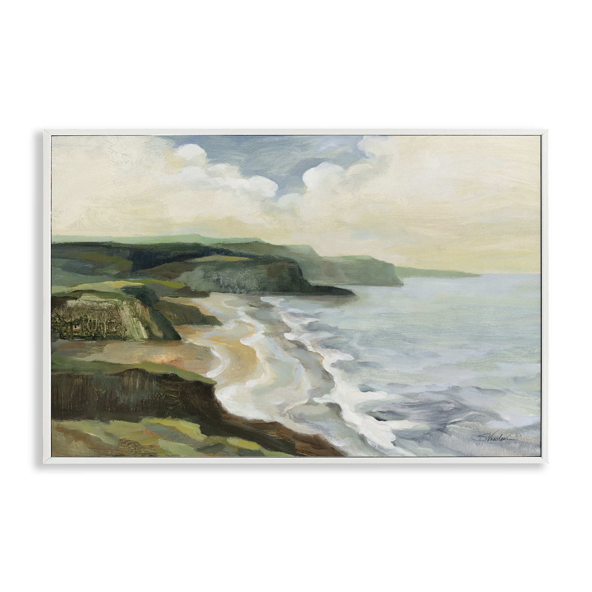 Stupell Industries Irish Coast Cliffs Landscape Painting White Framed Art Print Wall Art, 24 x 16