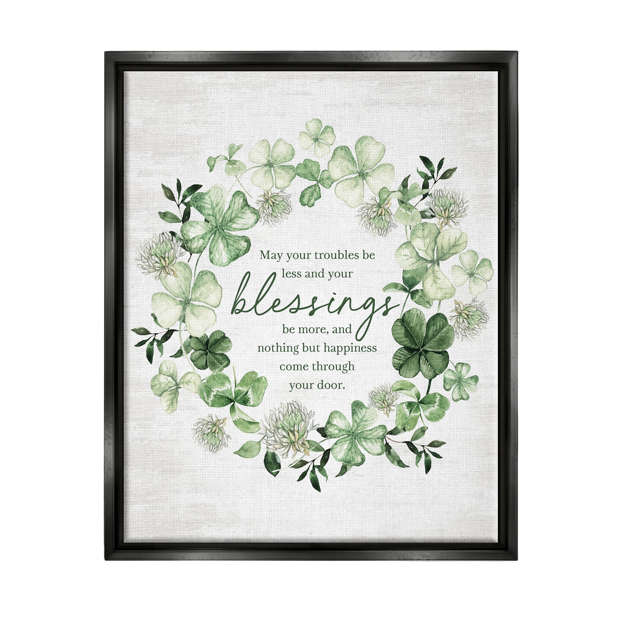 Stupell Industries Irish Proverb Wreath Botanical & Floral Painting Black Floater Framed Canvas Art Print Wall Art, 25 x 31