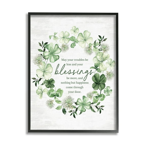 Stupell Industries Irish Proverb Wreath Botanical & Floral Painting Black Framed Art Print Wall Art, 16 x 20