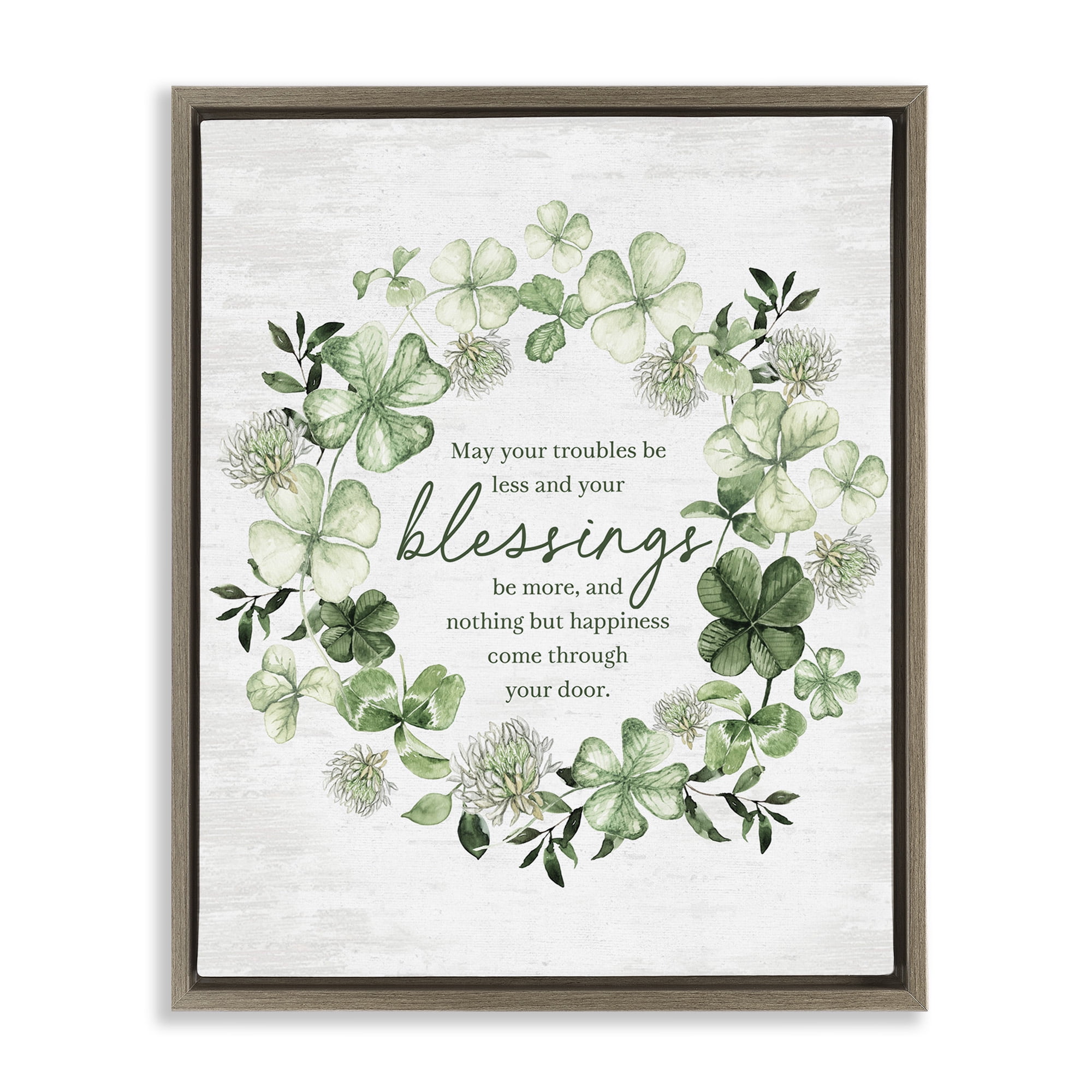 Stupell Industries Irish Proverb Wreath Botanical & Floral Painting Brown Floater Framed Canvas Art Print Wall Art, 17 x 21