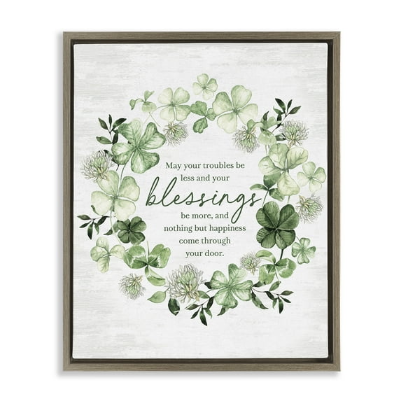 Stupell Industries Irish Proverb Wreath Botanical & Floral Painting Brown Floater Framed Canvas Art Print Wall Art, 25 x 31