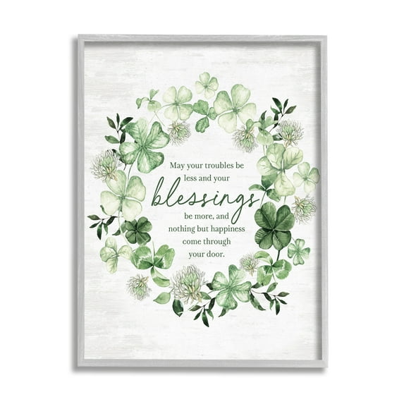 Stupell Industries Irish Proverb Wreath Botanical & Floral Painting Gray Framed Art Print Wall Art, 16 x 20