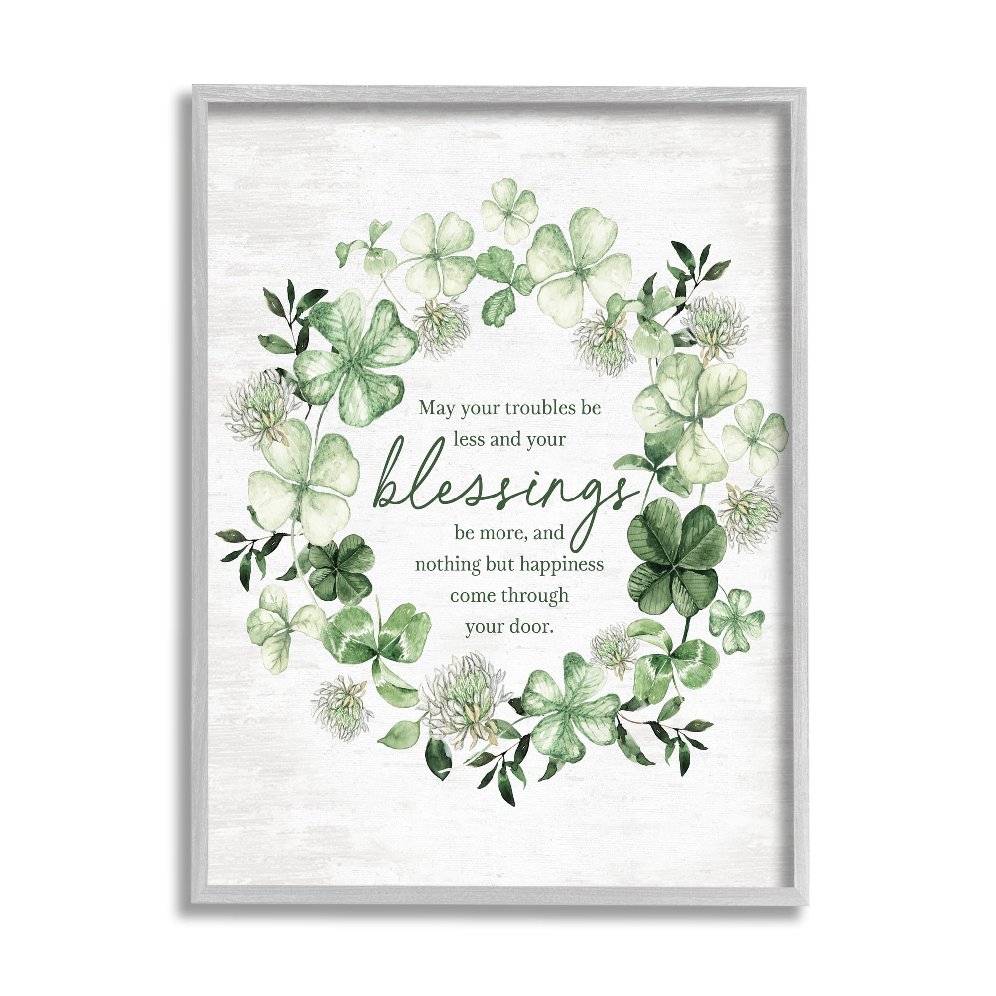Stupell Industries Irish Proverb Wreath Botanical & Floral Painting Gray Framed Art Print Wall Art, 24 x 30
